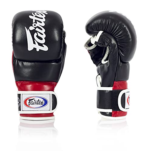 Fairtex FGV18 MMA Boxing Gloves, Leather Muay Thai Martial Arts Training - color: Black/Red, size: Small