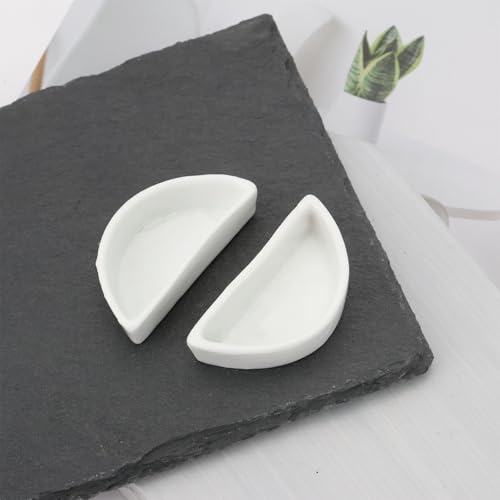 ECSiNG 6PCS Hermit Crab Mini Ceramic Dish 4.21x2x1.05cm Semicircle Shape Reptile Food Bowl for Spider Hermit Crab Tarantula Millipede White