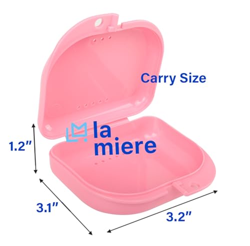 LA MIERE RetainerCase Slim Cute Retainer Holder Dental Thin Container Braces Case Denture Night Mouth Guard Aligner Case, Pink - color: Pink