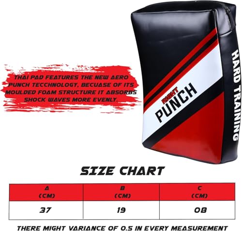 Muay Thai Kick Shield, Leather Kick Pad with Curved Shape & Thick Padding for MMA, Boxing & Martial Arts Training - color: Red