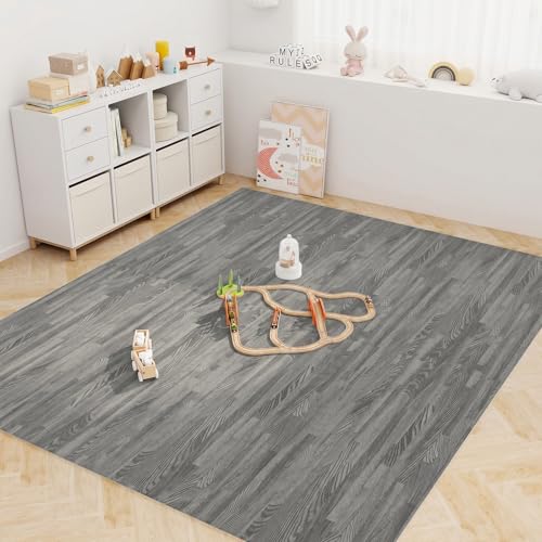 Happygrill Interlocking Wood Grain EVA Foam Floor Tiles, 100 Sq. Ft, 25 PCS - color: Grey, size: 100 Sq. Ft.