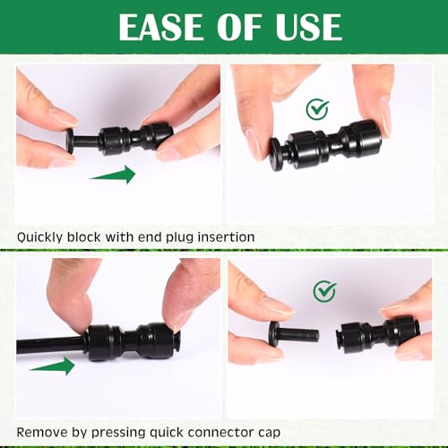 30 Pcs 1/4" Drip Irrigation Tee Connectors for Tube Quick Connect Parts Fittings for 1/4 Inch(6.35mm) Tubing or Sprinkler(Pom,End Plug,Black) - size: Black, style: End Plug