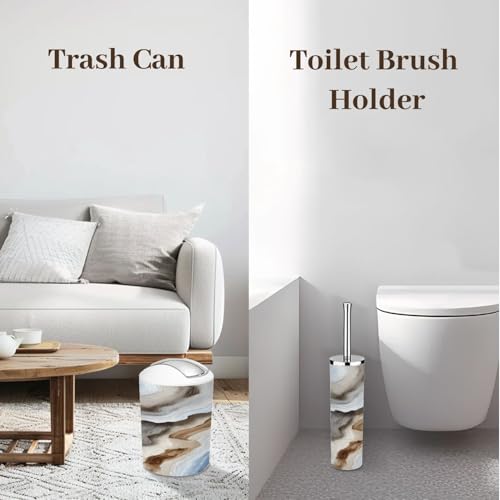 Bathroom Accessory Set 6 Piece Blue Marble Grey Gold Abstract Trash can, Toothbrush Holder, Toothbrush Cup, Soap Dispenser, Soap Dish, Toilet Brush Holder - color: Color5
