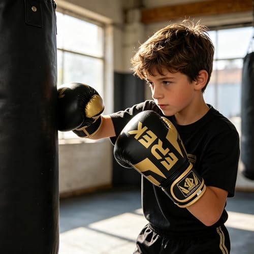 Kids Boxing Training Gloves, Sparring Boxing Gloves for Boys Girls - color: Black(Golden), size: 12 oz
