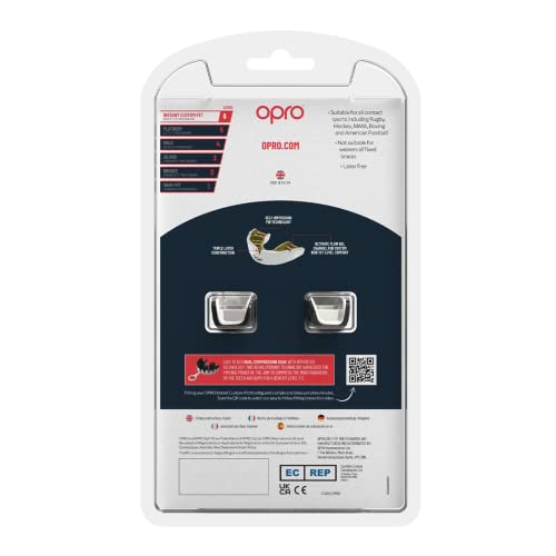 OPRO Instant Custom Fit Moldable Mouth Guard, Dentist Level, Adults & Kids - color: Black Jaws - Black/White/White, size: Adult (10+)