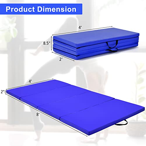 Goplus Gymnastics Mat, Folding Tumbling Mat with Carry Handles, Hook & Loop Fasteners, 4 Panels for Fitness Exercise Yoga Stretching Aerobics Workouts, Thick Gym Mats for Home - color: Navy