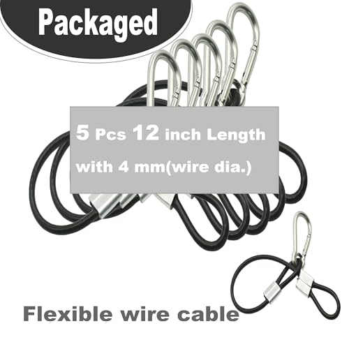 5 pcs 12 inch Vinyl Cover Coated Stainless Steel Wire Rope Lanyard Cable Tether Safety Strap with Hooks and 2 Loops (4mm Thickness), Black - color: 5pcs_black, size: 12"/30cm