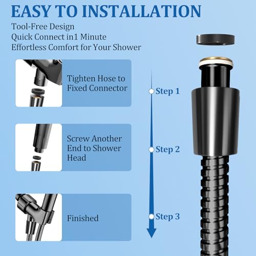 FEELSO 71 Inches Stainless Steel Shower Hose, Extra Long Replacement Hose for Handheld Shower Head with Brass Insert and Nut, Flexible and Durable Shower Hose Extension for RV and Bathroom - color: Black