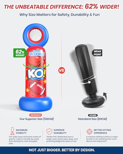 ODOSOLA 67'' Inflatable Punching Bag Freestanding for Kids Aged 3-12 – Heavy Duty Boxing Set for Karate & Taekwondo, Stable Boxing Bag Active Kids Toy, Christmas Birthday Gift for Boys and Girls - color: Red