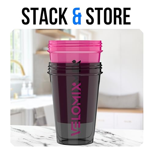 VELOMIX 2 Pack 20oz Protein Shaker Bottle for Protein Mixes, Black - color: A6) Black/Pink