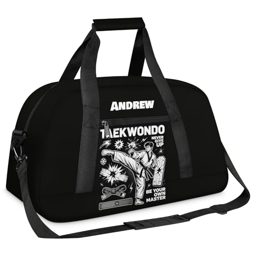 Custom Name Taekwondo Karate Duffle Bag for kids Boy Girls - Personalized Martial Arts Gear Bag, Water-Resistant Sparring Equipment Bag, Taekwondo Black - color: Taekwondo Black