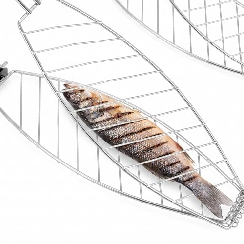 Fish Grill Baskets for Outdoor Grill Fish Grilling rack for Grill, BBQ Grilling Basket, Stainless Steel BBQ Grill Basket