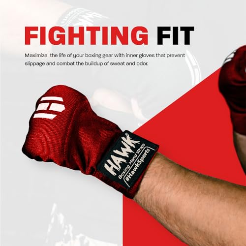 Hawk Padded Inner Gloves Training Gel Elastic Hand Wraps for Boxing Gloves Quick Wraps Men & Women Kickboxing Muay Thai MMA Bandages Fist Knuckle Wrist Wrap Protector Handwraps (Pair) - color: Red