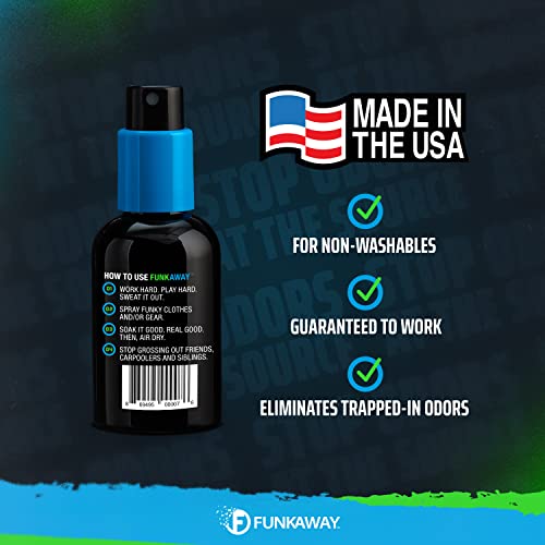 FunkAway Travel Size Shoe Deodorizer Spray (3.4 oz - 3 Pack) Odor Eliminator for Shoes, Gym Bags, Clothes and Gear, On-the-Go Odor Neutralizer that Attacks Funk at the Source - size: 3.4 Fl Oz (Pack of 3), style: Travel Size
