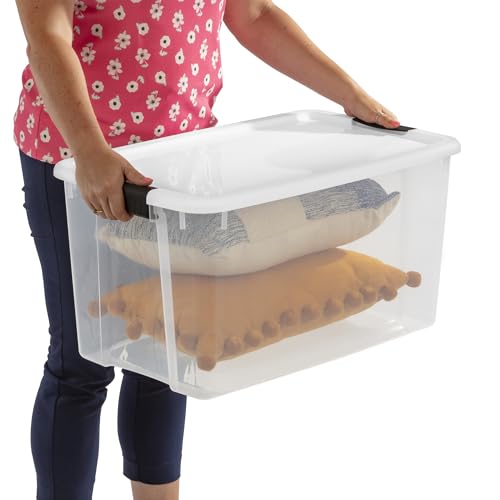Sterilite 4-Pack Ultra Latching Box - Heavy-Duty Clear Plastic 70 Quart Storage Bins with Latching Lids, Stackable Containers for Closet, Garage, Attic, Basement, Bedroom and Office Organization - size: 70 Quart