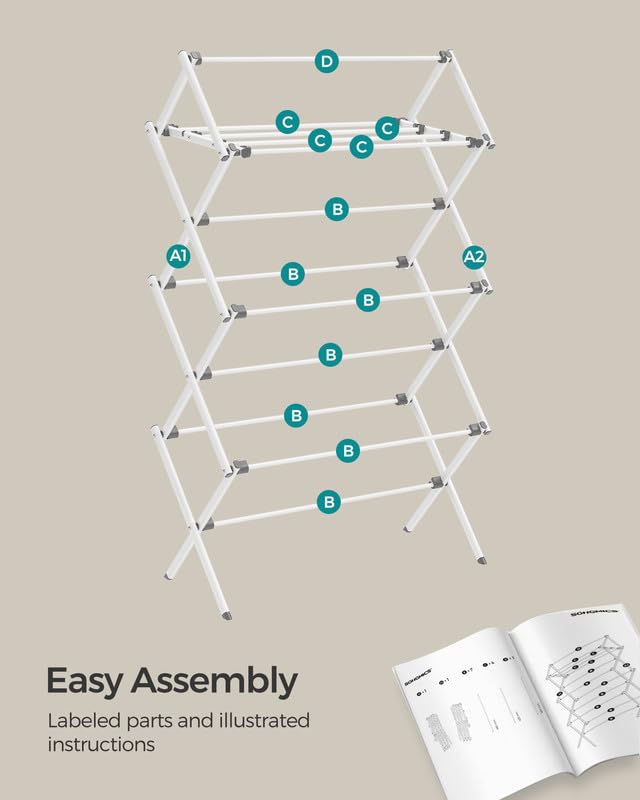 SONGMICS Foldable Clothes Drying Rack, 29.5 x 14.6 x 53.1 Inches - color: White, size: 29.5" W