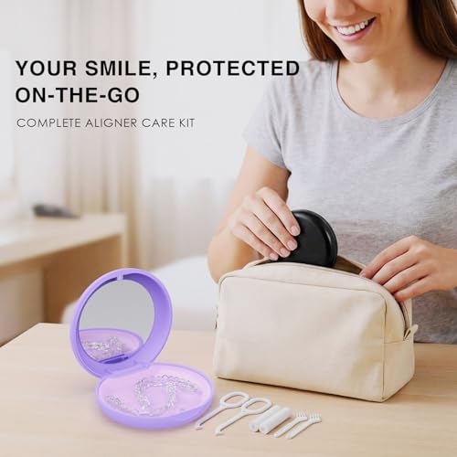 2 Pack Retainer Case with Mirror, Aligner Case Compatible with Invisalign - color: 2 Pack - PurpleMirror
