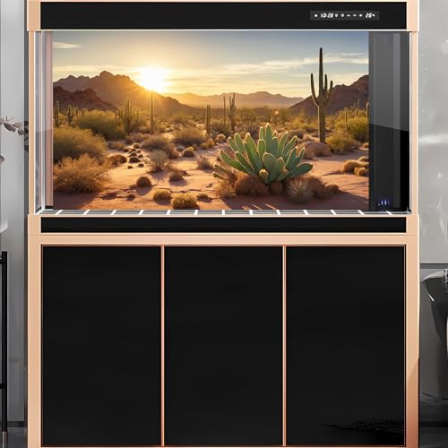 2 Packs Desert Mountain Reptile Tank Background Sunset Desert Gobi Cacti Sand Dunes Aquarium Background Saguaro Sandstone Rock Mountain Range Scenery Aquarium Reptile Enclosure Backgrounds 36x18in
