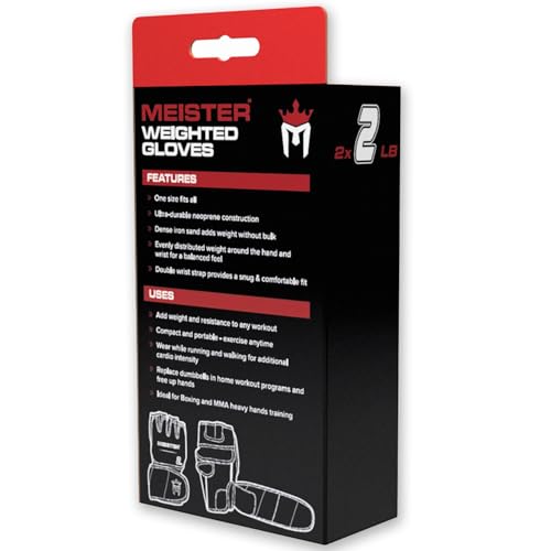 Meister Elite 2lb Weighted Gloves for Cardio & Heavy Hands - Black