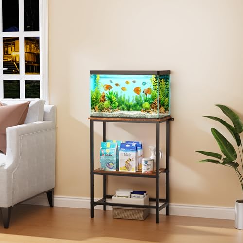 5-10 Gallon Fish Tank Stand, Aquarium Stand with 2-Tier Storage Shelves, Heavy-Duty Reptile Terrarium Stand Table with One-Piece Top for 10 Gallon Standard Model, 21.2" L x 11.8" W x 29.3" H (Brown)