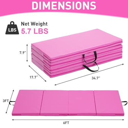 Gymnastics Mat, 3x6FT / 4x8FT 2" Thick Kids' Folding Tumbling Mat - color: 3x6FT-Pink