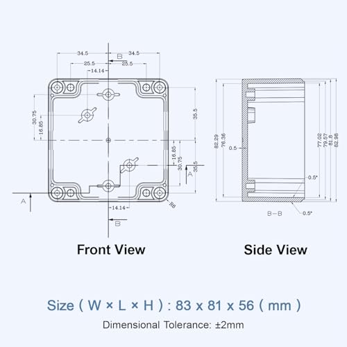 Junction Box with Clear Cover IP65 Waterproof Project Box Dustproof ABS Plastic Electrical Project Boxes Universal Enclosure, Black 3.2"x 3.1"x 2.2"(83x81x56mm)(Pack of 2)