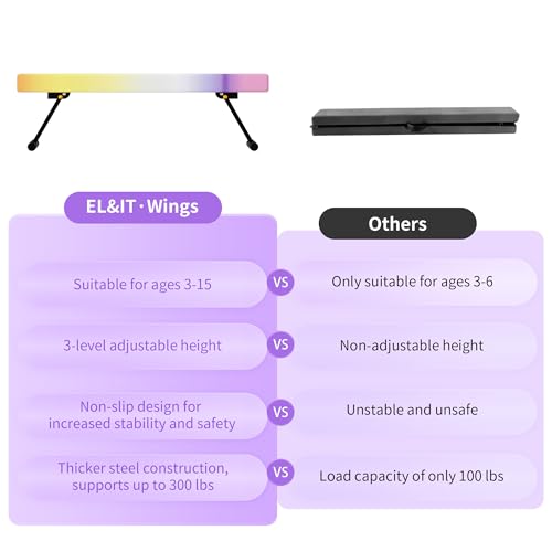 EL&IT·Wings 6/8ft Gymnastic Balance Beam,Adjustable High and Low Level Floor Beam - color: Rainbow, size: 6FT