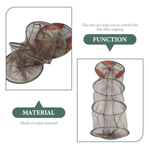 LALAFINA Coffee Brown Four-Ring Thickened Mesh Fish Guard Net with Drawstring, Large Capacity Fishing Mesh Net Suitable for Crab Trap and Shrimp Fishing,