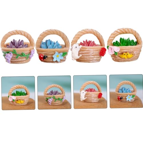 4 Pieces Mini Succulent Plant Resin Ornaments - Cute Car Dashboard Figurines Flower basket Set - Fairy Garden,Birthday Cakes Decoration,DIY Aquarium Moss Layout Desktop Landscape Accessories