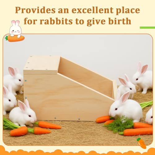 2 Pack Wood Rabbit Nesting Box, 21x11.25x10 Inch Wooden Hutch Hideout for Breeding, Natural Burrow Den Alternative for Rabbits & Small Animals - size: 21x11.25x10 Inch