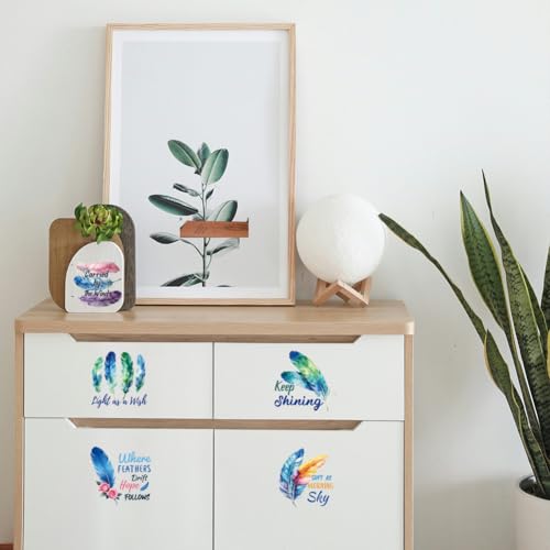 Peacoblue 18 Sheets Rub on Transfers for Crafts, Feathers with Text 3.6"x3.9" UV DTF Cup Wraps Waterproof Rub on Cold Transfers Stickers for Wood Glass Metal Cup Tumblers Mirrors Mugs Home Decor - style: Feathers with Text