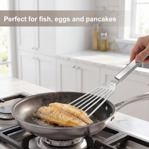 Thin & Sturdy Fish Spatula Stainless Steel for Kitchen Cooking Use Fish Spatula Egg Flipper Bbq Flipper 18/8 Stainless Steel Blade Thin Sturdy One-Piece Style Dishwasher-Safe Tools-Silver