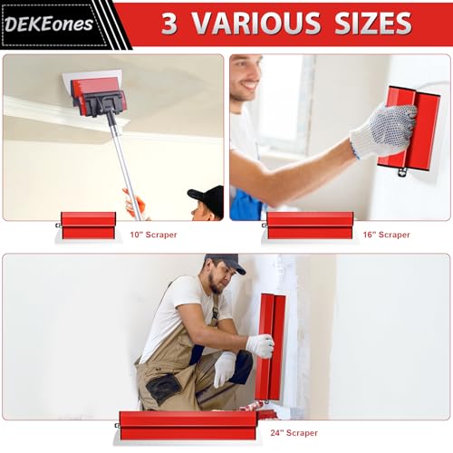 Drywall Skimming Blade Set, Stainless Steel 10",16" & 24" Skimming Blades with 28"-62" Extension Handle Pole, Professional Drywall Skimming Tools for Smoothing Wall and Ceiling