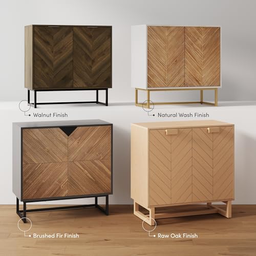 Nathan James Enloe Modern Sideboard Buffet Storage Accent Cabinet with Doors in a Rustic Walnut Finish and Black Matte Metal Base for Hallway, Entryway, Kitchen or Living Room, Walnut/Black