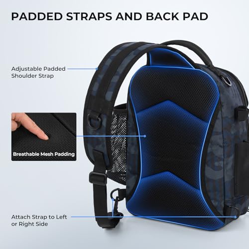 KastKing BaitSpace Fishing Sling Bag, Fishing Backpack with Rod & Beverage Holder, Tackle Bag for Fishing Gear - color: B: Blue Camo, size: Standard
