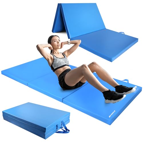 RitFit Upgraded Folding Exercise Mat, 2 Inch Thick Gymnastics Mat - color: Blue(3' x 6')