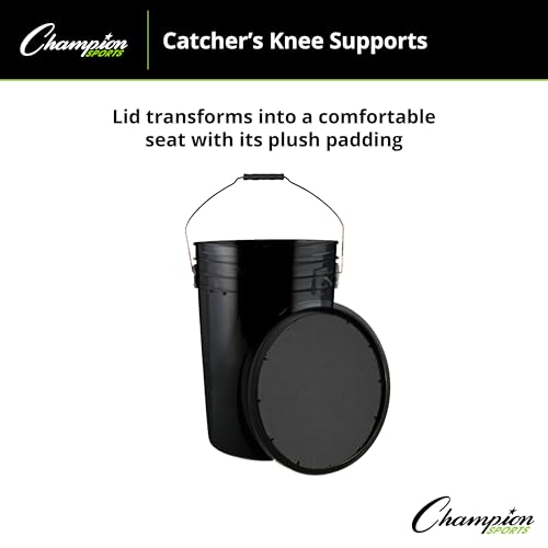 Champion Sports 6 Gallon Bucket with Padded Soft Seat Lid - Durable Construction - Balls Not Included - Ideal for Baseball, Softball, T-Ball, Practice Balls, and Lacrosse – Black - color: Black