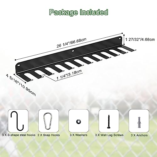 QBA Wall Mount Baseball Bat Holder, Heavy Duty Metal Bat Rack, Holds 22 Bats, Bats Organizer for Dugout Fence Home Garage (Black) - size: 22 Bats - Black