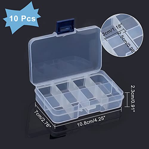 NBEADS 10 Pack 8 Grids Mini Plastic Organizer Box, 2.7x4.2x0.8inch Clear Plastic Jewelry Dividers Box Organizer Small Tackle Boxes Jewelry Storage Container for Beads Small Items Findings Storage