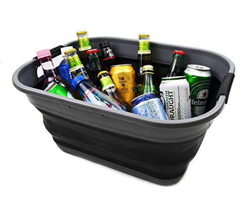 SAMMART 17.5L (4.6 Gallon) Small Collapsible/Foldable/Pop Up/Portable Washing Tub/Storage Basket, Water Capacity 13.5L (1, Grey/Black) - color: Grey/Black