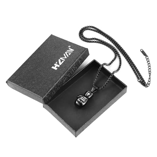 HZMAN Boxing Glove Bible Verse Pendant Stainless Steel Necklace - color: PHL4:13 Black