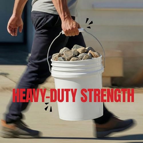 5-Gallon White Bucket Pail With Airtight Lid, Food Grade BPA-Free Premium HDPE, Made In USA, Heavy-Duty Extra Durable Multi-Use, Metal Handles Plastic Grip Easy Carrying, Stackable Easy Store - 6 Pack - size: 6 Pack