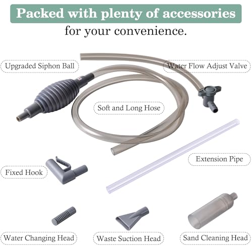 AOZU 3-in-1 Aquarium Vacuum Gravel Cleaner, Adjustable Fish Tank Siphon Cleaner, Aquarium Water Changer and Sand Washer Kit with Hand Siphon Hose & Extension Tube