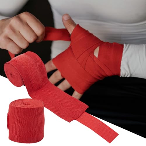 CREATCABIN 2pcs Boxing Hand Wraps Inner Gloves 120 Inch Thumb Loop Bandages Elasticated Padded Fist Under Mitts Protection Muay Thai MMA Kickboxing Martial Arts Punching Training for Men Women(Red)