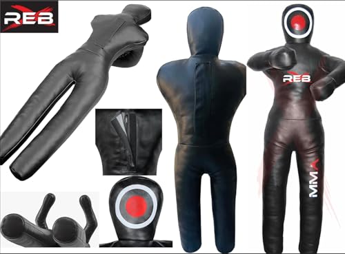 MMA Standing Grappling Dummy, 70-Inch Leather Grappling Dummy Judo Punching Bag Dummy BJJ Wrestling Brazilian JIU Jitsu Submission Self Defense Training Unfilled
