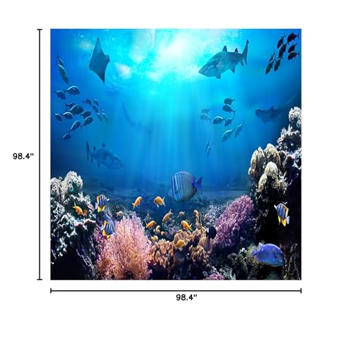 8x8ft Underwater World Backdrop for Photography Aquarium Seabed Rocks Lights Coral and Fishes Tropical Ocean Scene Under The Sea Background Kids Party Decoration Banner Photobooth Props - size: 8x8ft