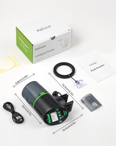 Automatic Fish Feeder - Rechargeable Timer Fish Feeder with USB Charger Cable, Fish Food Dispenser for Aquarium or Fish Tank - color: Black