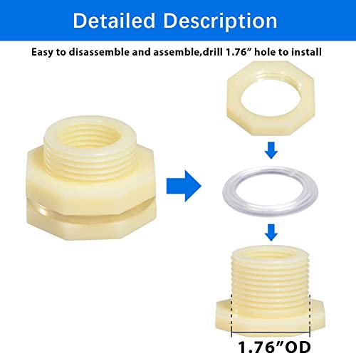 1" ABS Bulkhead Water Tank Connector Adapter Fitting with Plugs Thru-Bulk Pipe Fitting (Set of 2) - size: 1 Inch, style: Set of 2