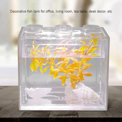 Mini USB LED Aquarium Fish Bowl Plastic Tank with White Light for Desk Tabletop Decor Energy-Saving Office Accent(Transparent)