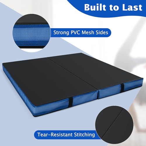 Giantex 4" Thick Folding Gymnastics Mat, 4' x 4' Bio-Folding Exercise Mat with Carry Handles & PU Leather Cover, Gym Home Tumbling Mat for Kids, Yoga, Fitness, Pilates & Martial Arts - color: Black
